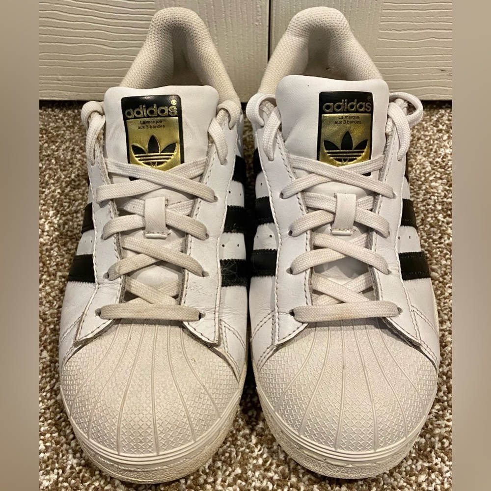 Adidas Superstar Sneakers Sz M6.5/W8.5 White Black Lace Up Low Top Shell Top